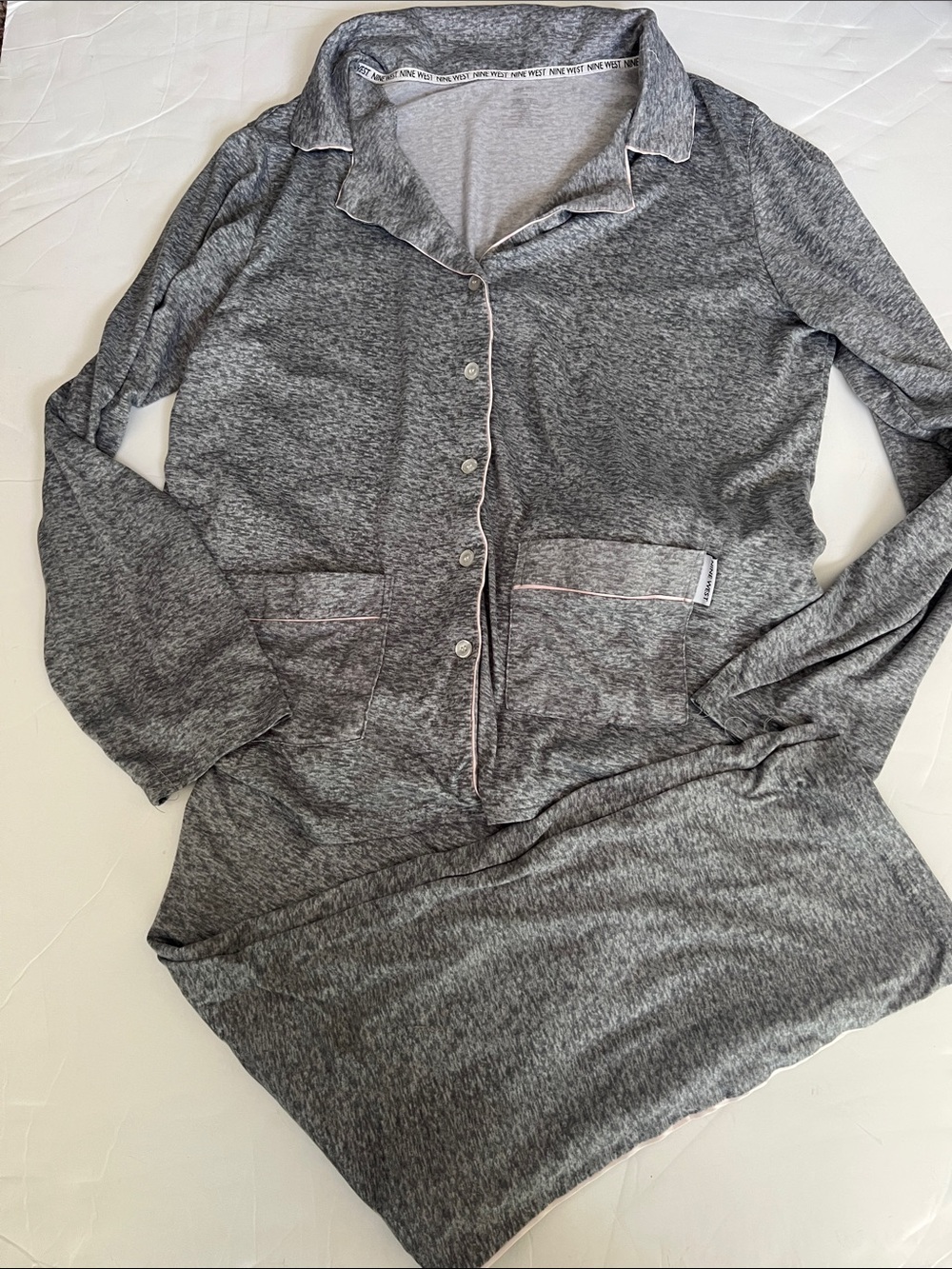 Nine West Heather Gray Pajama Set with Pink Piping